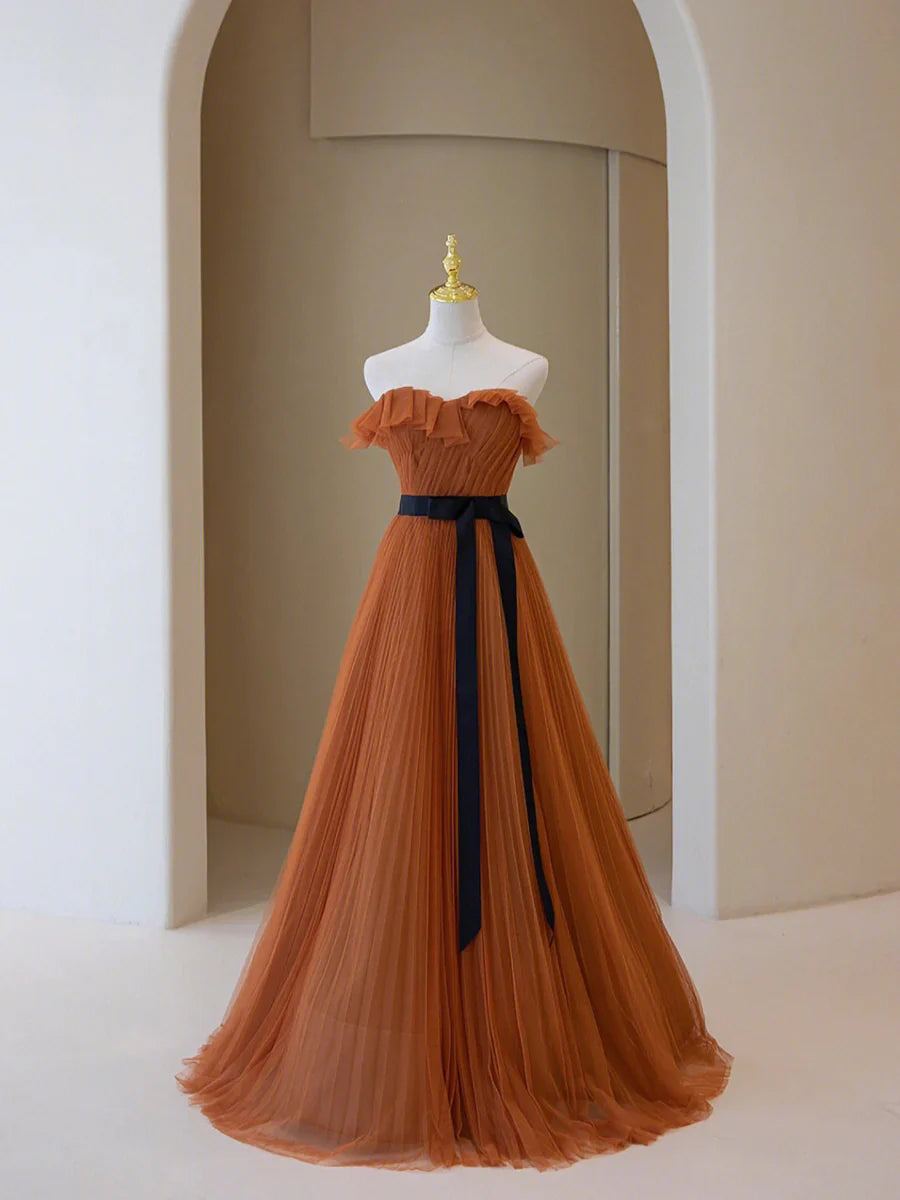 Vestido de fiesta largo, sencillo, sin tirantes, corte A, precioso vestido de graduación de tul TP434