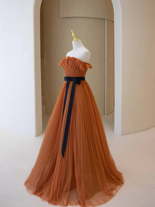 Vestido de fiesta largo, sencillo, sin tirantes, corte A, precioso vestido de graduación de tul TP434