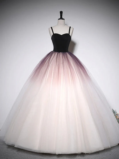 Precioso vestido de noche formal largo de tul degradado con escote corazón y corte A TP439