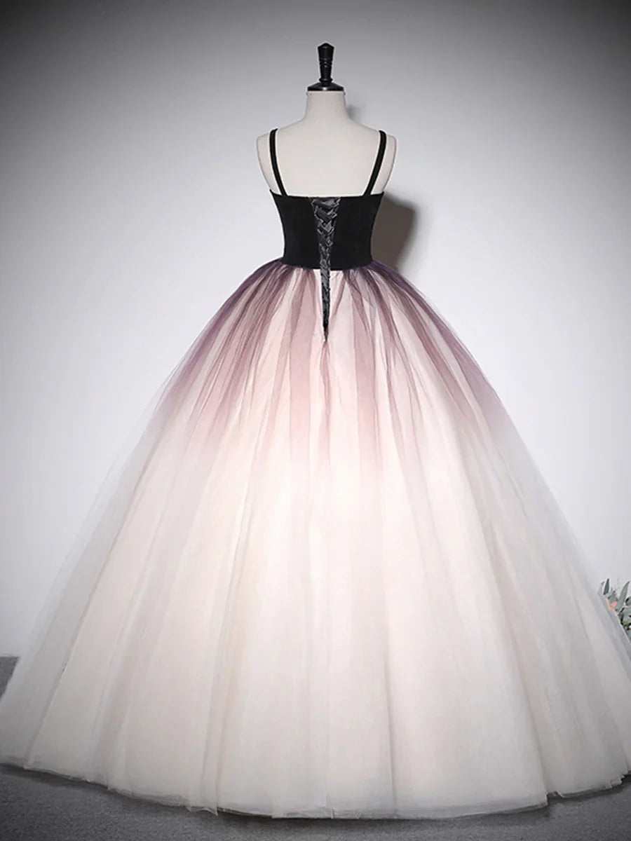 Precioso vestido de noche formal largo de tul degradado con escote corazón y corte A TP439