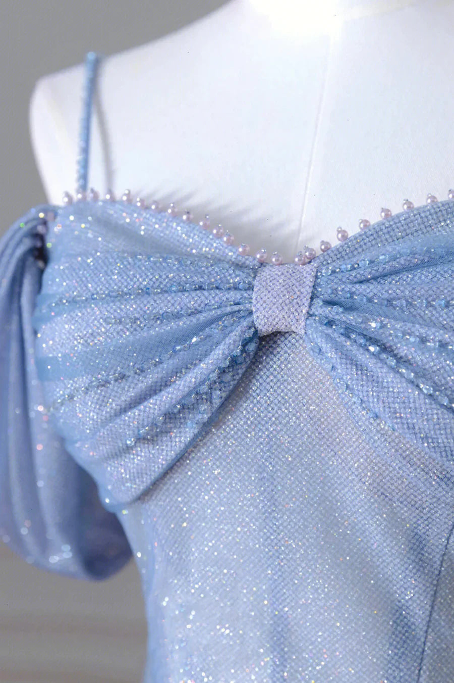 Blue Spaghetti Strap Tulle Floor Length Prom Dress, A-Line Evening Dress TP468