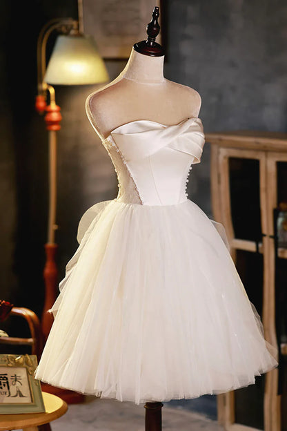 Vestido de fiesta champán, corte A, sin tirantes, vestido corto de bienvenida TP484