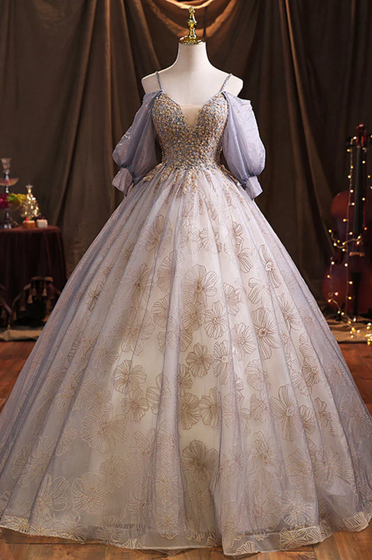 Vestido de fiesta largo de tul morado con lentejuelas, corte A, TP496