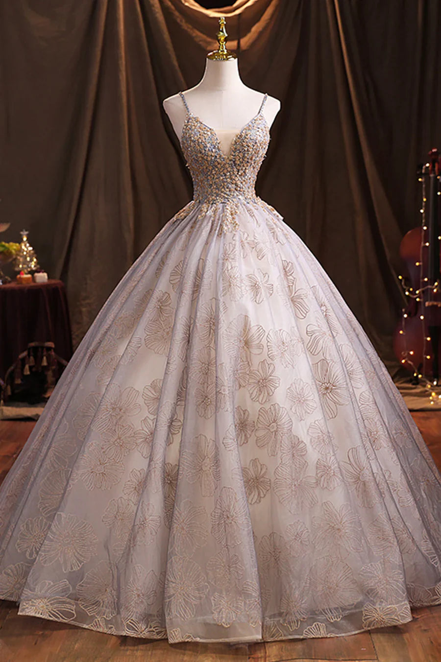 Vestido de fiesta largo de tul morado con lentejuelas, corte A, TP496