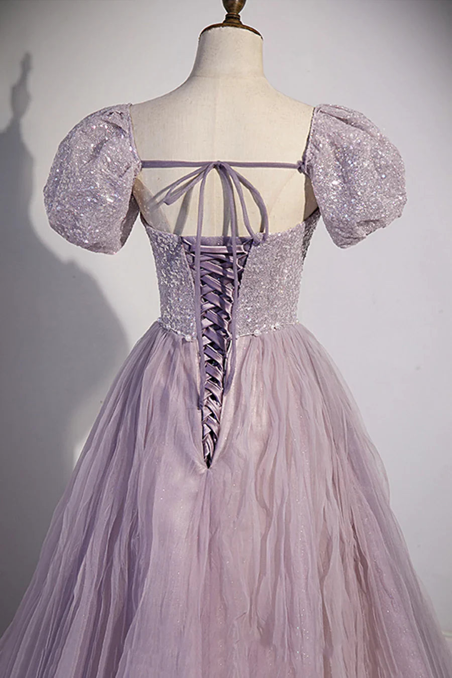 Vestido de fiesta morado de tul con lentejuelas, largo hasta el suelo, corte A, TP499