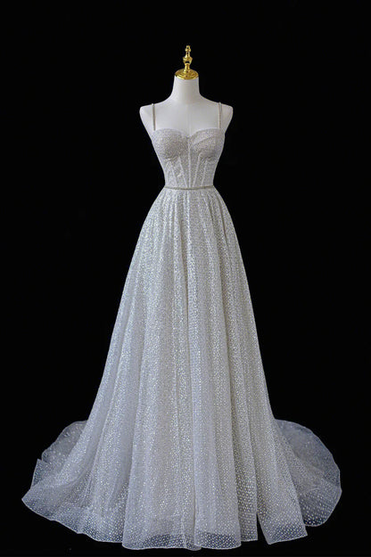 Vestido largo de fiesta de graduación con tirantes en A, tul y lentejuelas TP512