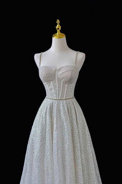 Vestido largo de fiesta de graduación con tirantes en A, tul y lentejuelas TP512
