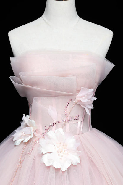 Precioso vestido formal de tul rosa con apliques, vestido rosa para quinceañeras TP553