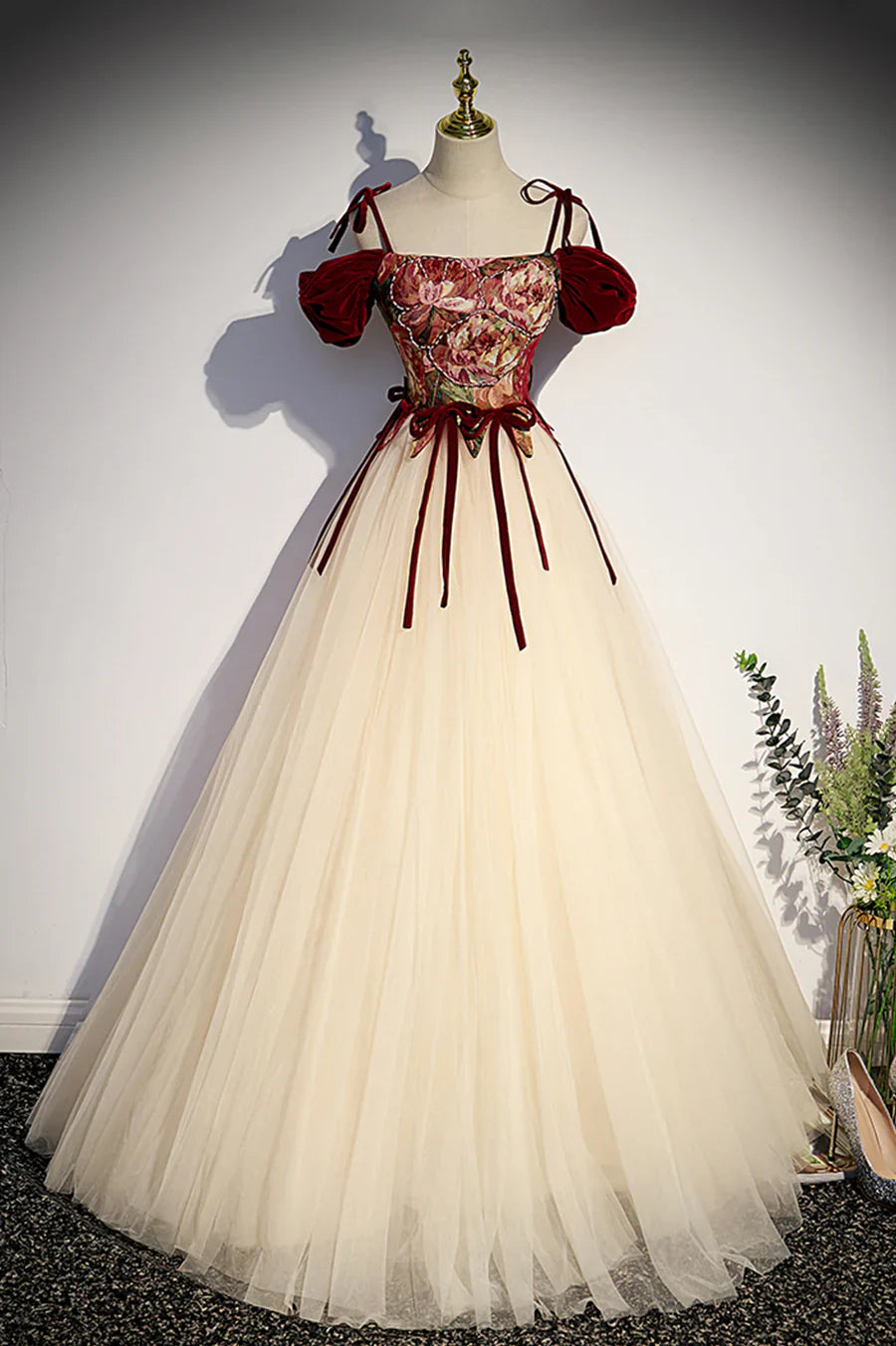 Vestido de fiesta largo con tirantes finos de tul color champán, vestido de noche formal de corte A TP555