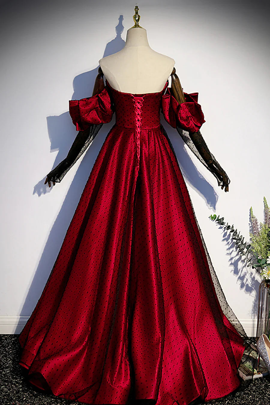 Vestido de fiesta largo de tul satinado burdeos, corte en A, escote corazón, TP556