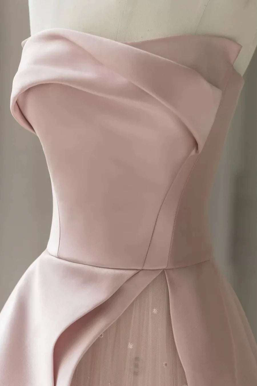 Vestido de fiesta de satén rosa sin tirantes, largo hasta el suelo, corte A, vestido de noche formal TP559