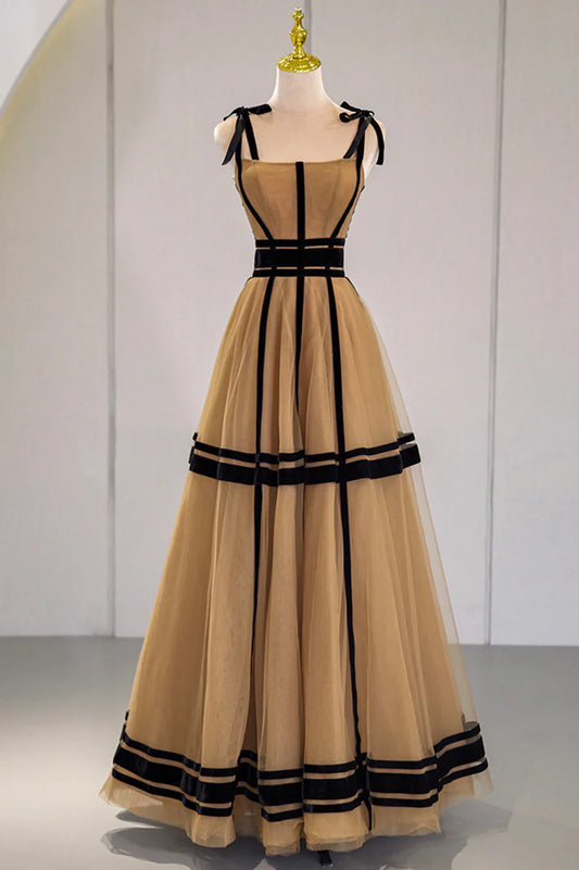 Elegante vestido de fiesta largo de tul, corte A, TP566