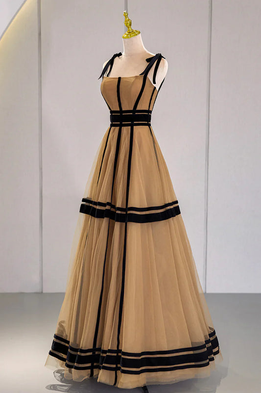 Elegante vestido de fiesta largo de tul, corte A, TP566