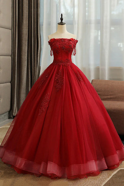 Vestido de noche largo formal de encaje burdeos, corte A, TP567
