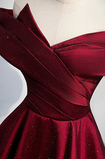 Burgundy Off the Shoulder Prom Dress, A-Line Evening Party Dress TP596