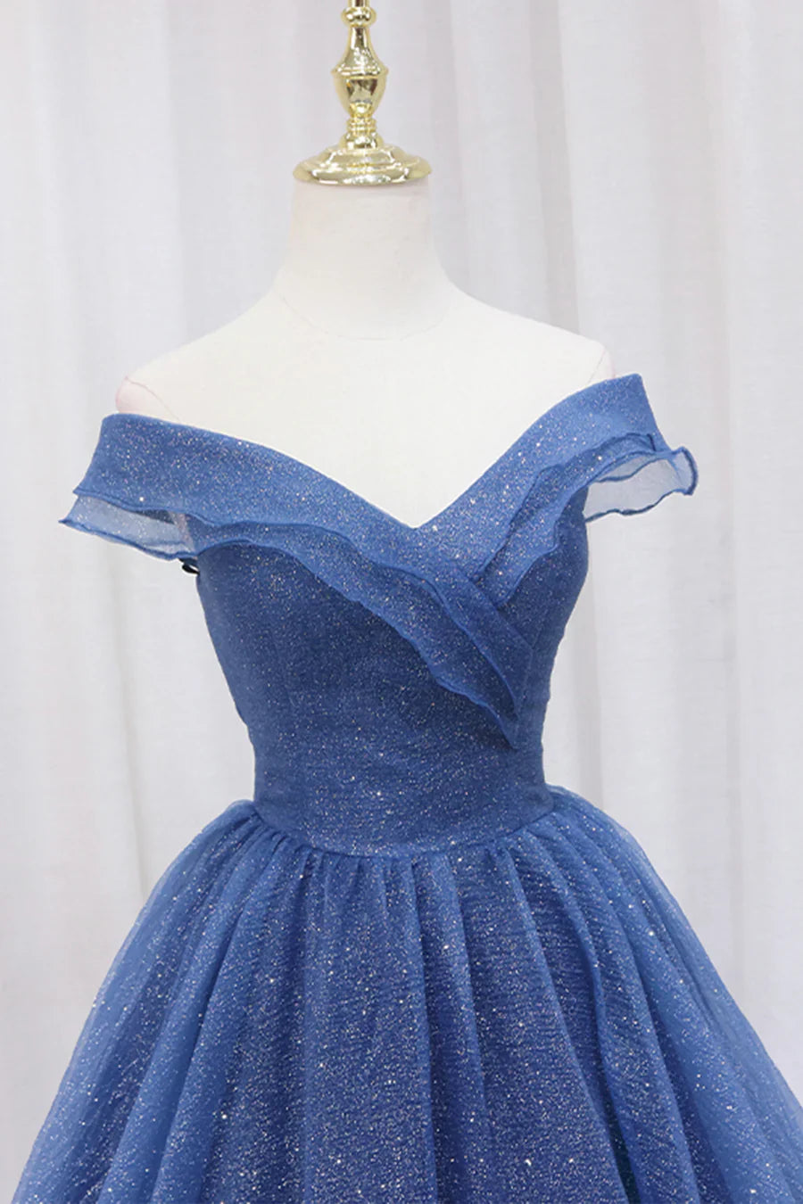Vestido de fiesta largo azul con hombros descubiertos, vestido de noche, vestido de fiesta juvenil azul TP602