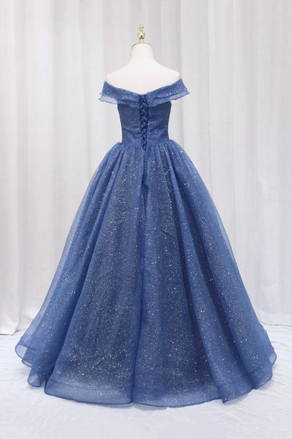 Vestido de fiesta largo azul con hombros descubiertos, vestido de noche, vestido de fiesta juvenil azul TP602