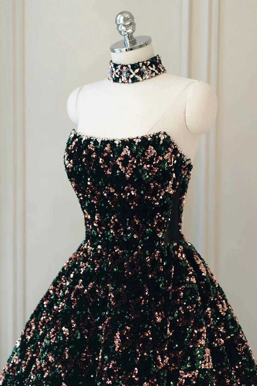 Elegante vestido de fiesta largo con lentejuelas, corte A, TP607
