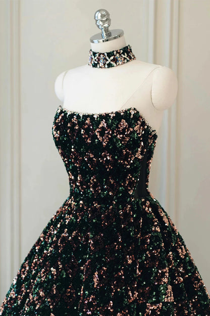 Elegante vestido de fiesta largo con lentejuelas, corte A, TP607