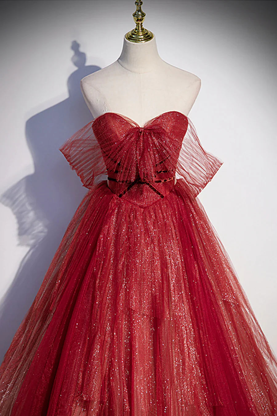 Vestido de fiesta largo de tul con escote corazón color burdeos, vestido de noche corte A TP640
