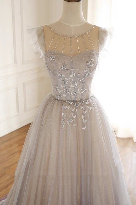 Hermosos vestidos largos de fiesta con lentejuelas de tul, vestidos de noche de corte A TP649