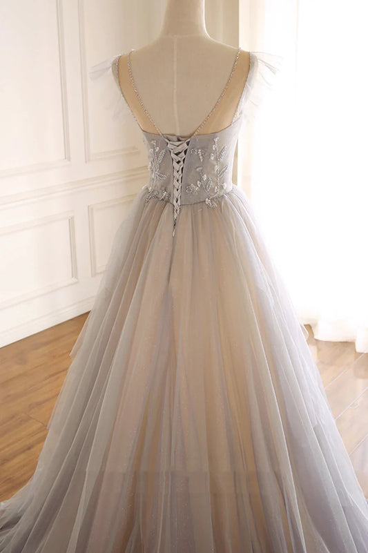Hermosos vestidos largos de fiesta con lentejuelas de tul, vestidos de noche de corte A TP649