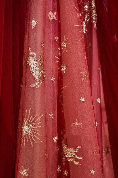 Vestidos de fiesta largos de tul rojo, corte A, hombros descubiertos, TP652
