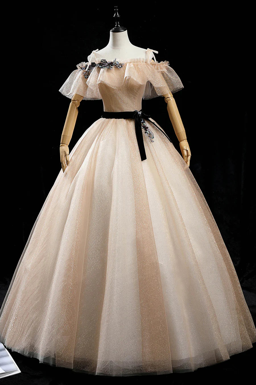 Vestidos de fiesta largos de tul color champán, vestido de noche princesa de corte A TP663