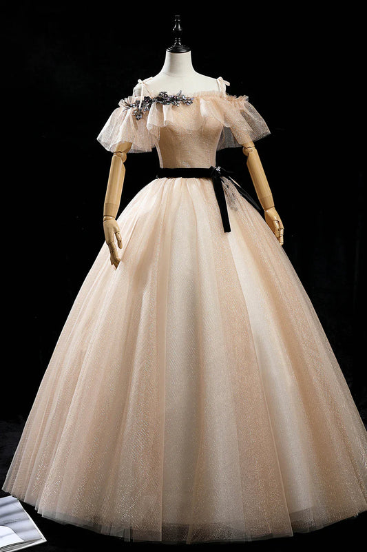 Vestidos de fiesta largos de tul color champán, vestido de noche princesa de corte A TP663
