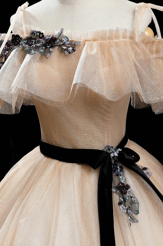 Vestidos de fiesta largos de tul color champán, vestido de noche princesa de corte A TP663
