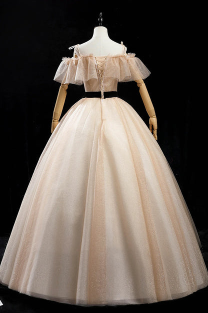 Vestidos de fiesta largos de tul color champán, vestido de noche princesa de corte A TP663