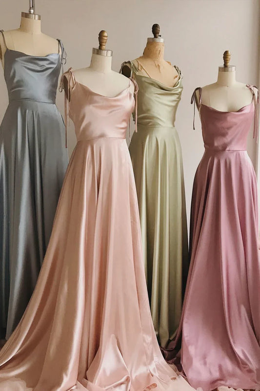 Simple Satin Long Prom Dresses, A-Line Spaghetti Straps Party Dresses TP686