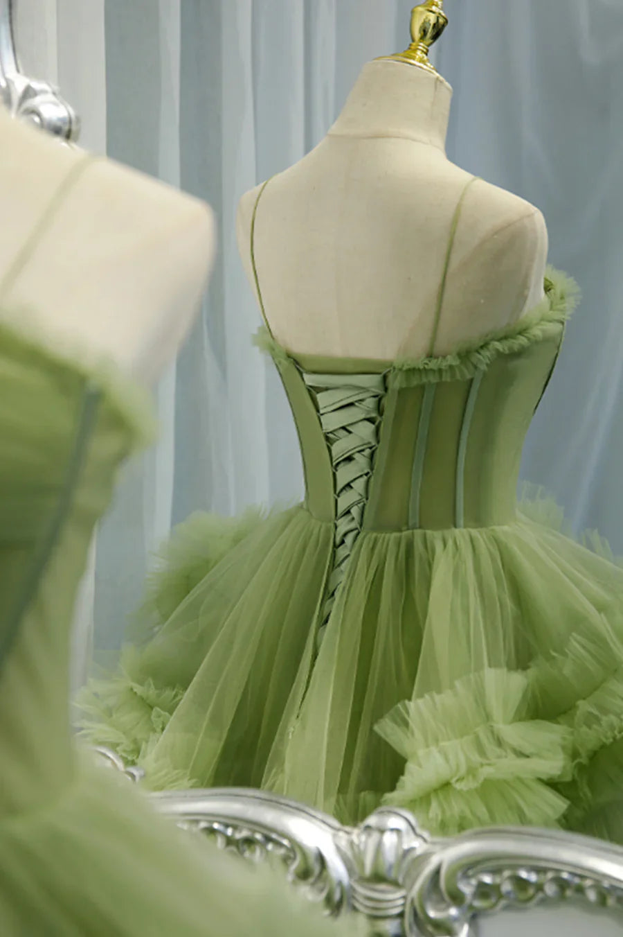 Green Tulle Long Prom Dresses, A-Line Formal Evening Dresses TP699