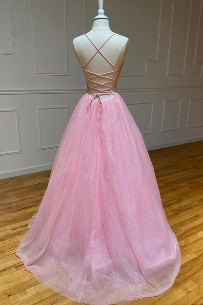 Anterior Siguiente Vestidos de fiesta largos de tul con escote en V en rosa, vestidos de noche de corte A con espalda descubierta TP704