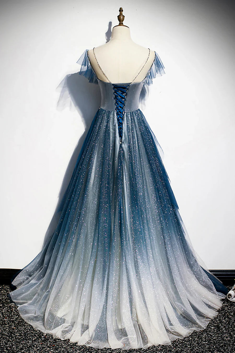 Blue Tulle Long Prom Dresses, A-Line Formal Evening Dresses TP713
