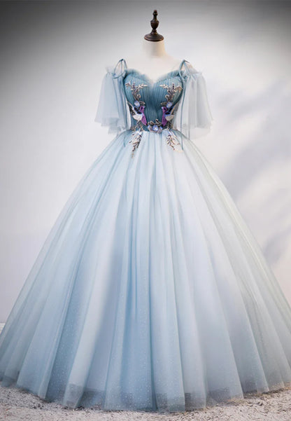 Hermosos vestidos de fiesta largos azules con tirantes finos y encaje, TP734