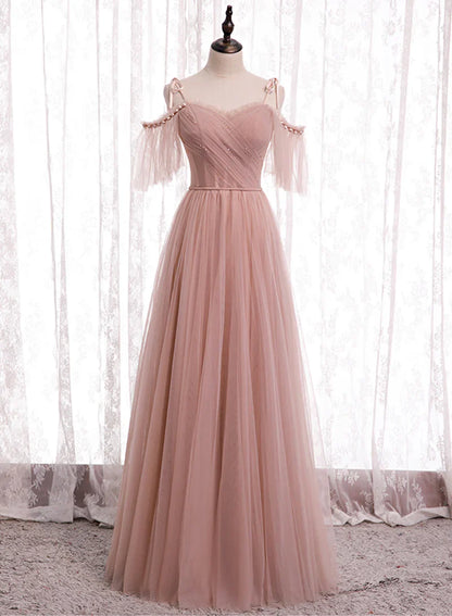 Pink Tulle Long Prom Dresses, A-Line Evening Party Dresses TP739