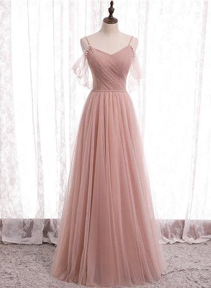 Pink Tulle Long Prom Dresses, A-Line Evening Party Dresses TP739