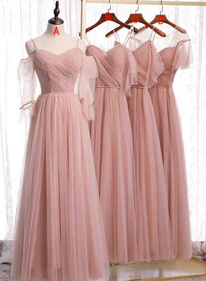 Pink Tulle Long Prom Dresses, A-Line Evening Party Dresses TP739