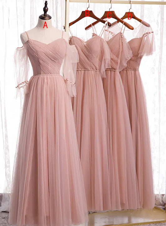 Pink Tulle Long Prom Dresses, A-Line Evening Party Dresses TP739