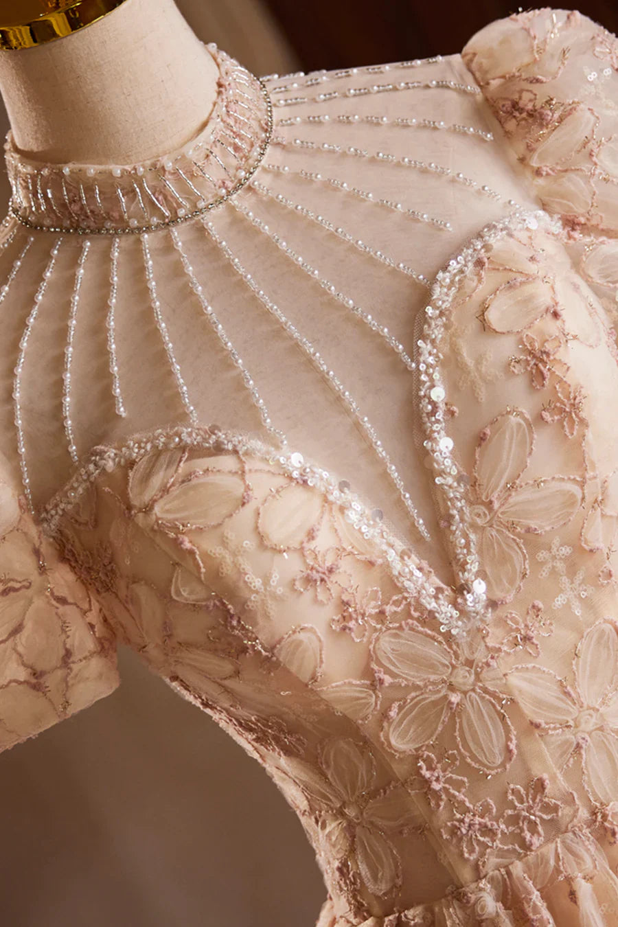 Cute Tulle Flower Tea Length Prom Dress, Beautiful Short Sleeve A-Line Evening Party Dress TP814