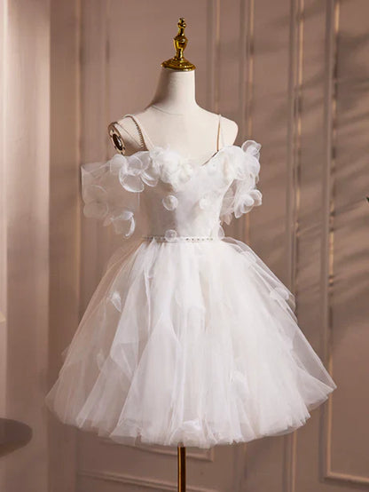 Ivory Spaghetti Strap Tulle Short Prom Dress, Lovely A-Line Evening Party Dress TP819