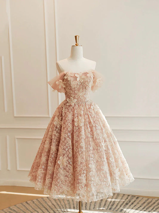 Cute Tulle Flower Short Prom Dress, Beautiful Off the Shoulder A-Line Evening Party Dress TP823