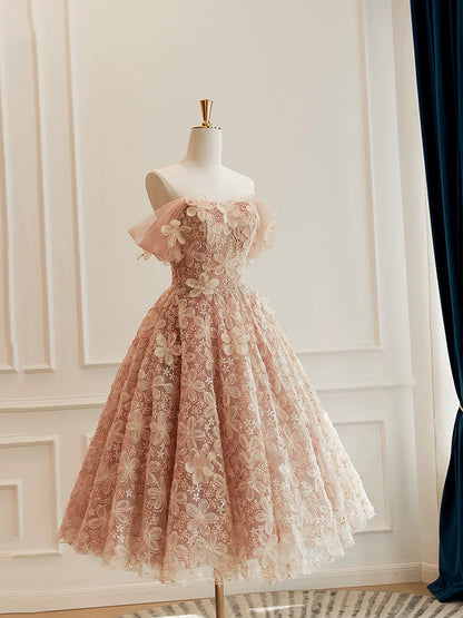 Cute Tulle Flower Short Prom Dress, Beautiful Off the Shoulder A-Line Evening Party Dress TP823