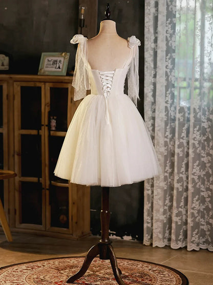 Light Champagne Short Tulle Homecoming Dress, Lovely A-Line Spaghetti Strap Evening Party Dress TP825