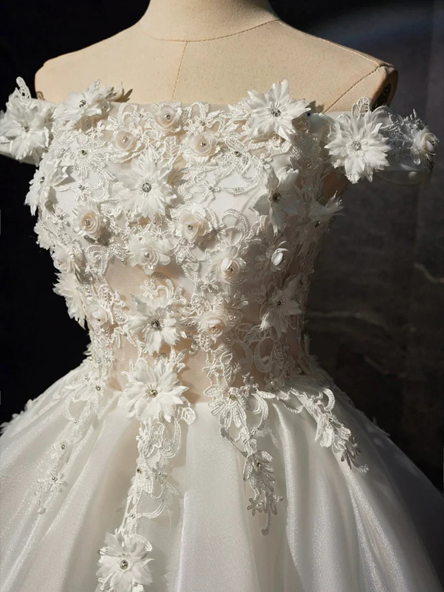 Vestido corto de fiesta con encaje y flores blancas, precioso vestido de noche de corte A TP828