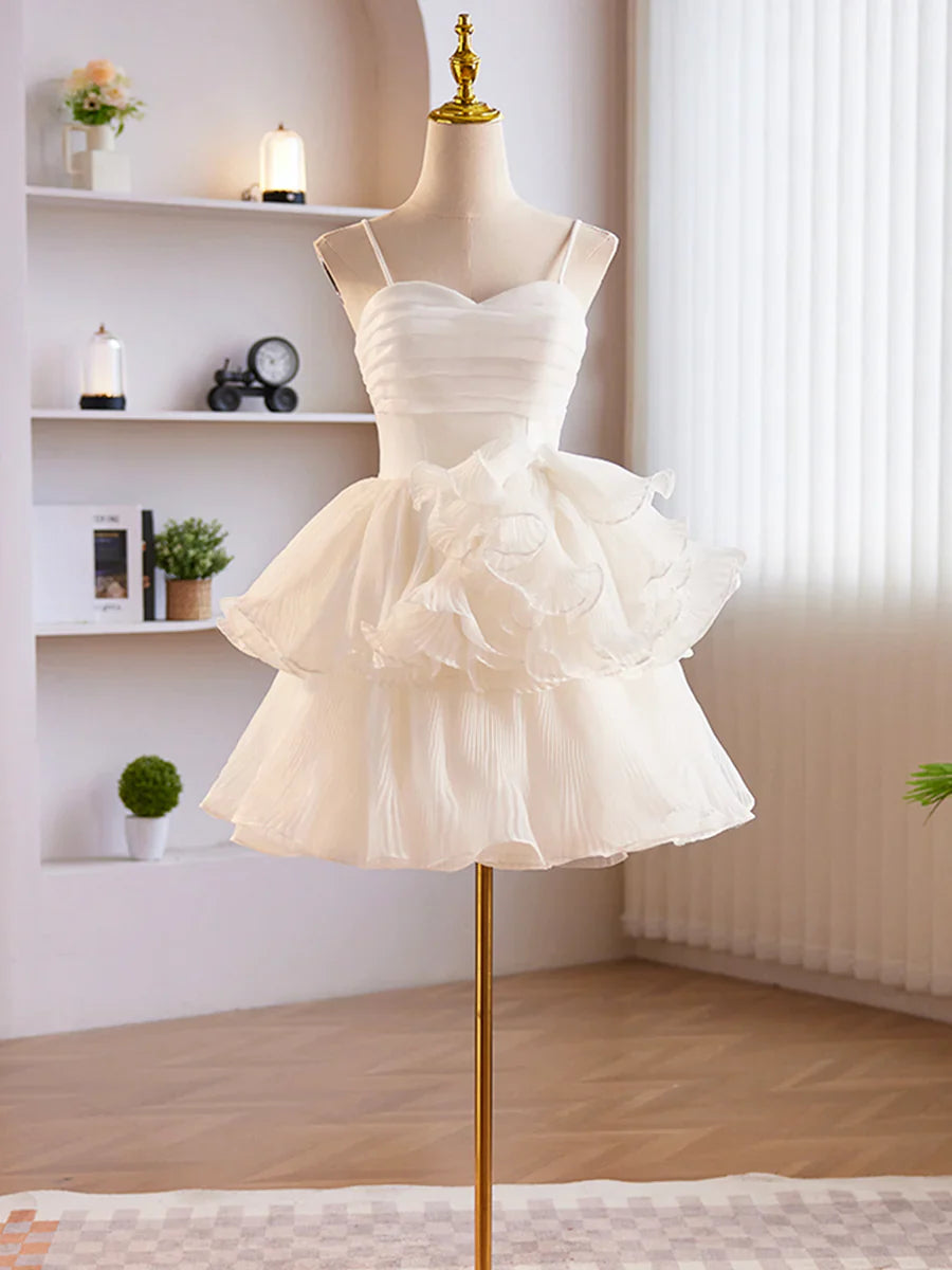 Vestido de fiesta corto de tul blanco con escote corazón y tirantes de tul blanco TP845