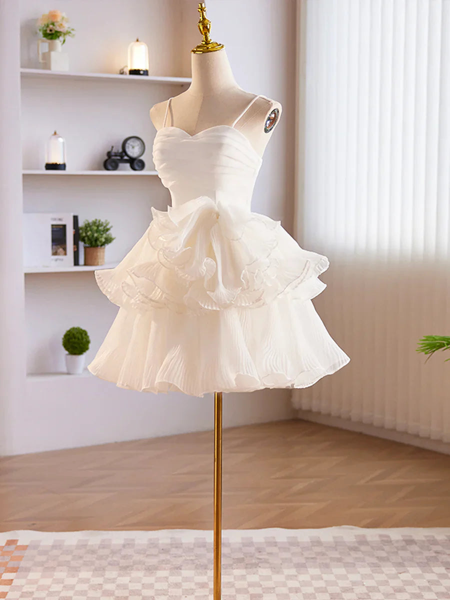 Vestido de fiesta corto de tul blanco con escote corazón y tirantes de tul blanco TP845