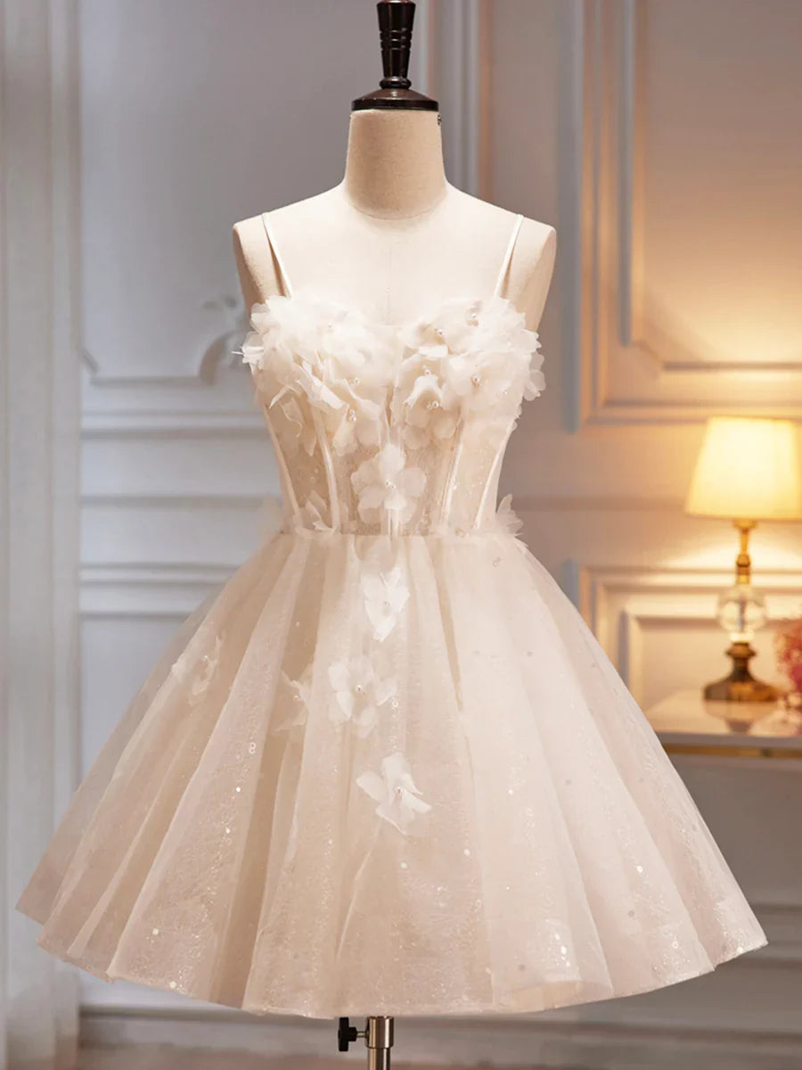 Vestido de fiesta con tirantes finos color champán, bonito vestido de noche de corte A, vestido de bienvenida TP863