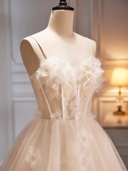 Vestido de fiesta con tirantes finos color champán, bonito vestido de noche de corte A, vestido de bienvenida TP863
